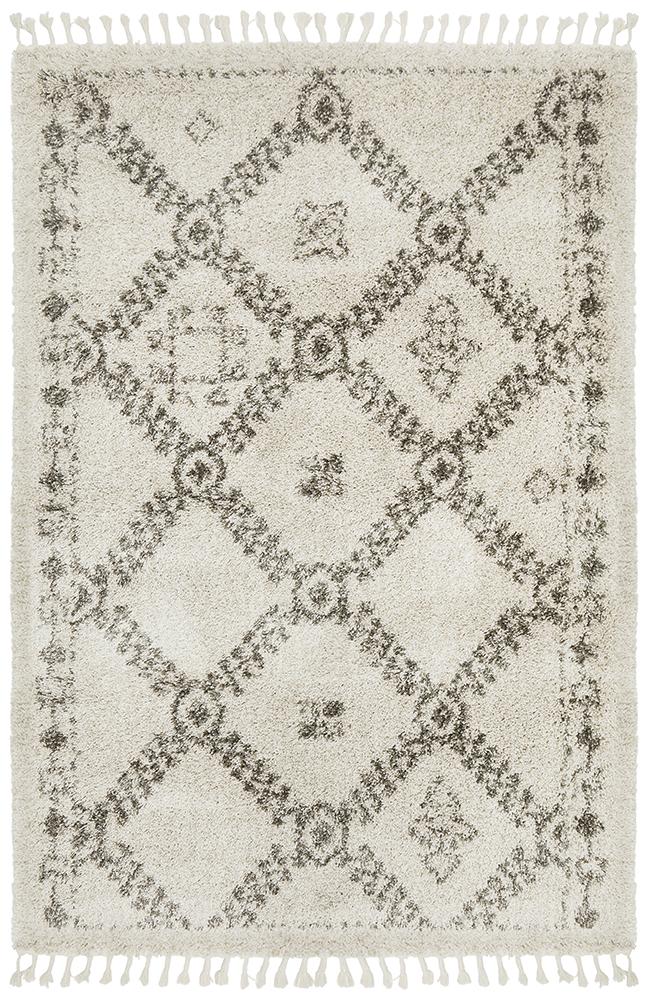 Chaima Modern Fringed White & Grey Rug