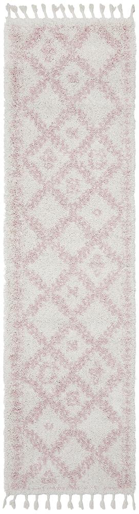 Chaima Modern Fringed White & Pink Rug