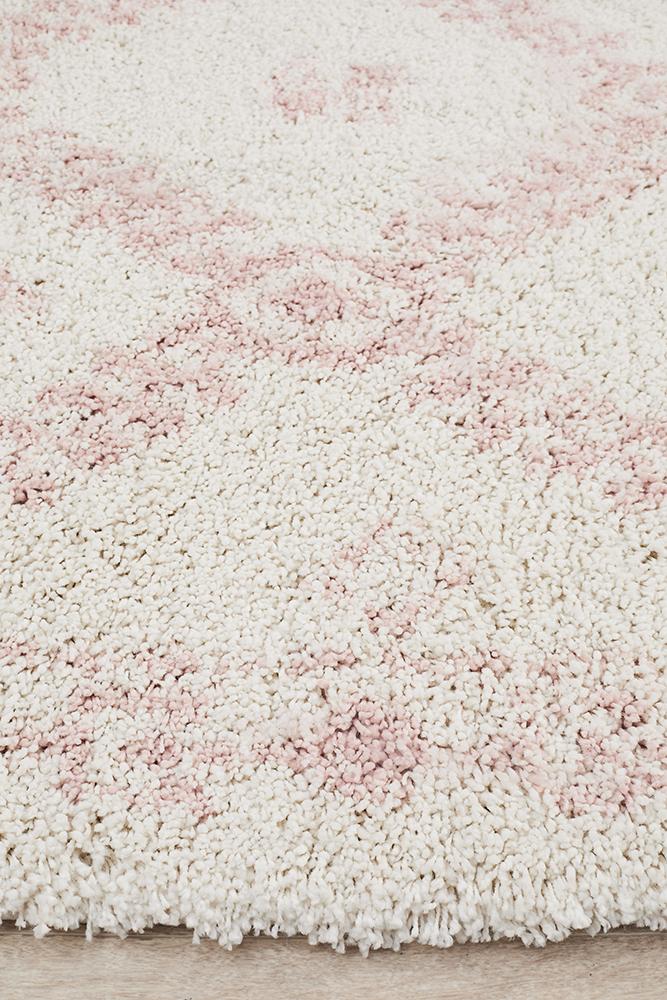 Chaima Modern Fringed White & Pink Rug
