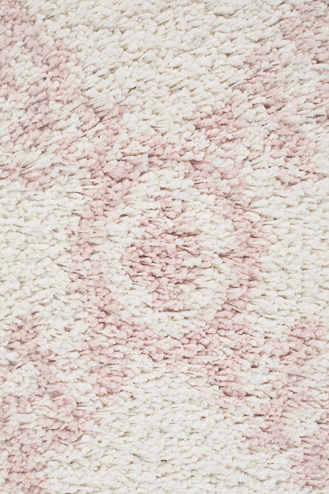 Chaima Modern Fringed White & Pink Rug