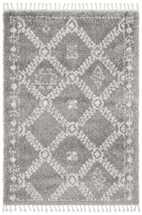 Thumbnail for Chaima Modern Fringed Steel Grey & White Rug