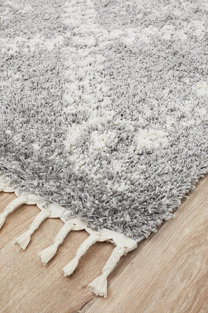 Chaima Modern Fringed Steel Grey & White Rug