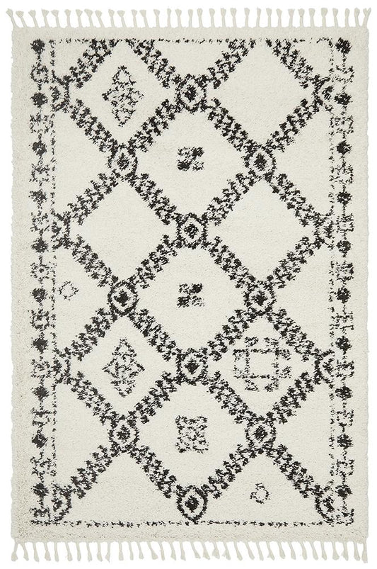 Chaima Modern Fringed White & Black Rug