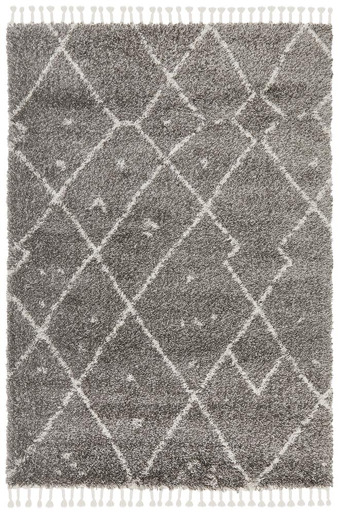 Nahla Modern Fringed Grey & White Rug