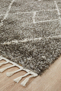 Thumbnail for Nahla Modern Fringed Grey & White Rug