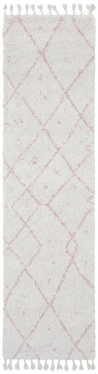 Thumbnail for Nahla Modern Fringed White & Pink Rug 