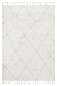 Thumbnail for Nahla Modern Fringed White & Pink Rug 