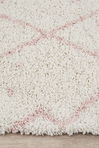 Thumbnail for Nahla Modern Fringed White & Pink Rug 