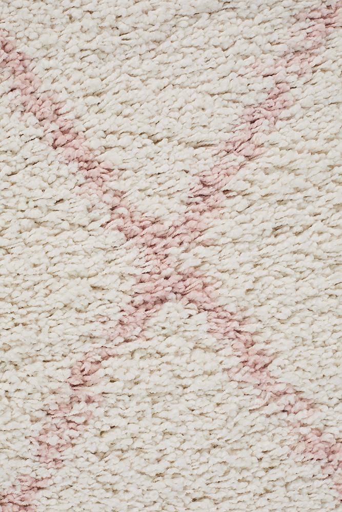 Nahla Modern Fringed White & Pink Rug 