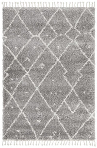 Thumbnail for Nahla Modern Fringed Steel Grey & White Tribal Rug 