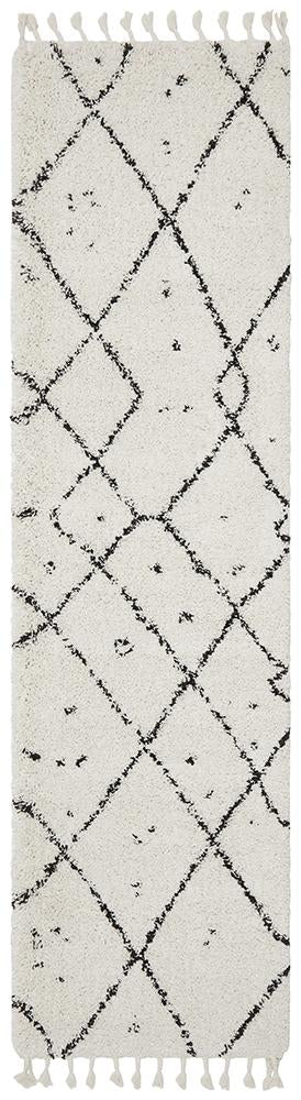 Nahla Modern Fringed White & Black Tribal Rug