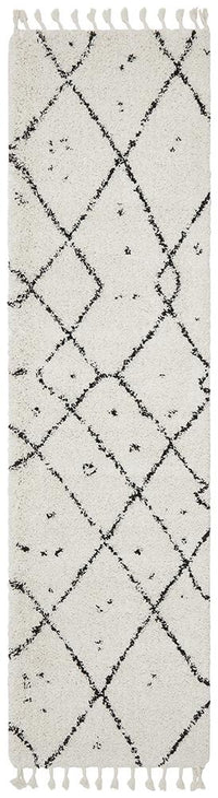Thumbnail for Nahla Modern Fringed White & Black Tribal Rug