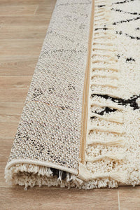 Thumbnail for Nahla Modern Fringed White & Black Tribal Rug