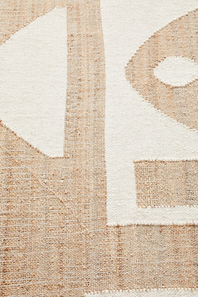 Zelda Sahara Natural and White Jute Tribal Pattern Rug