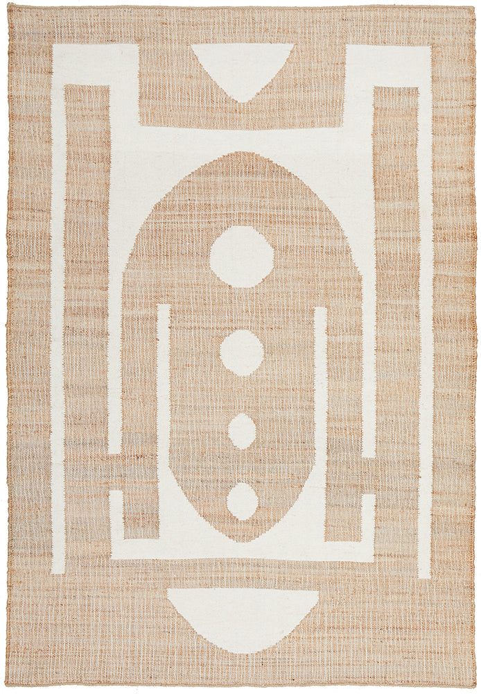Zelda Sahara Natural and White Jute Tribal Pattern Rug