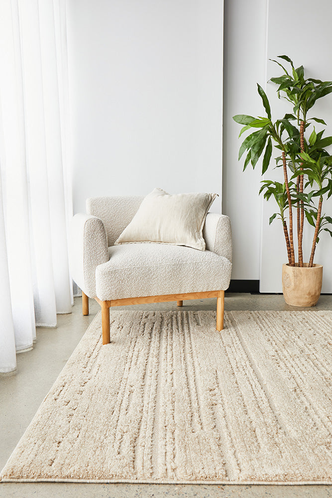 Ezra Serenade Natural Modern Organic Line Pattern Rectangle Rug