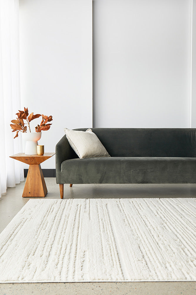 Ezra Serenade White Modern Organic Line Rectangle Rug