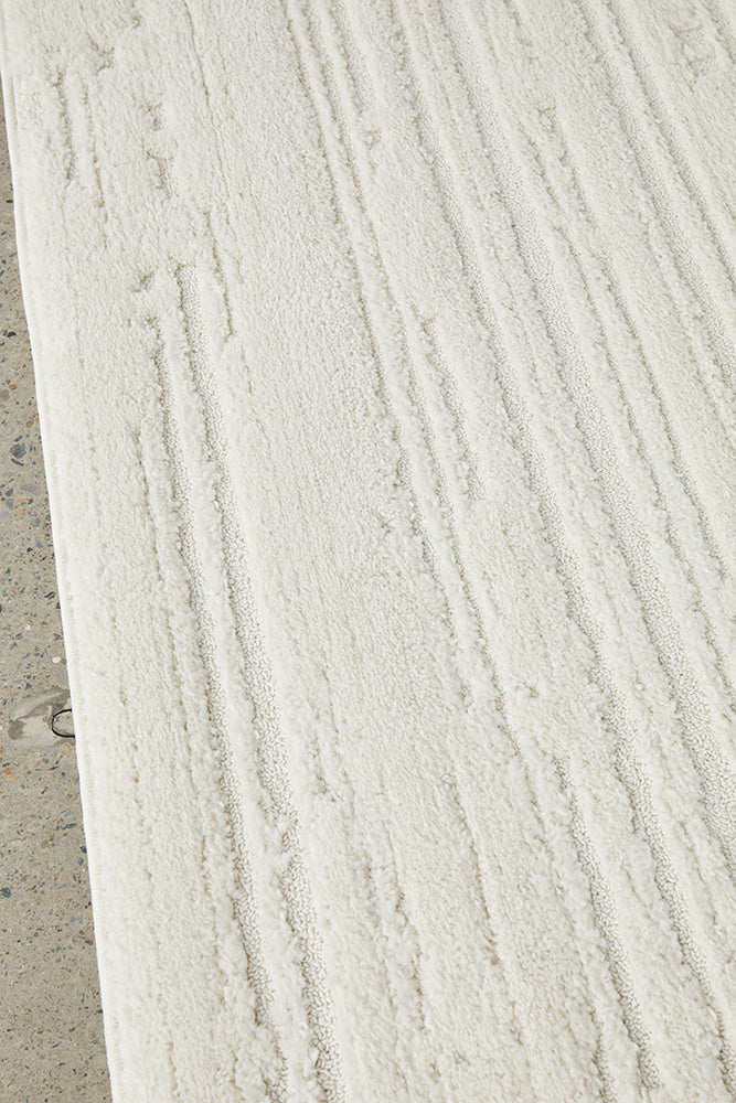 Ezra Serenade White Modern Organic Line Rectangle Rug