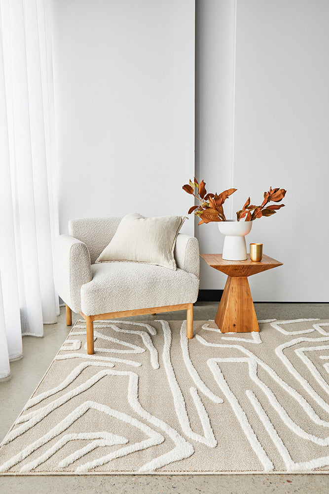 Kobi Serenade Natural and Ivory Pattern Modern Rectangle Rug