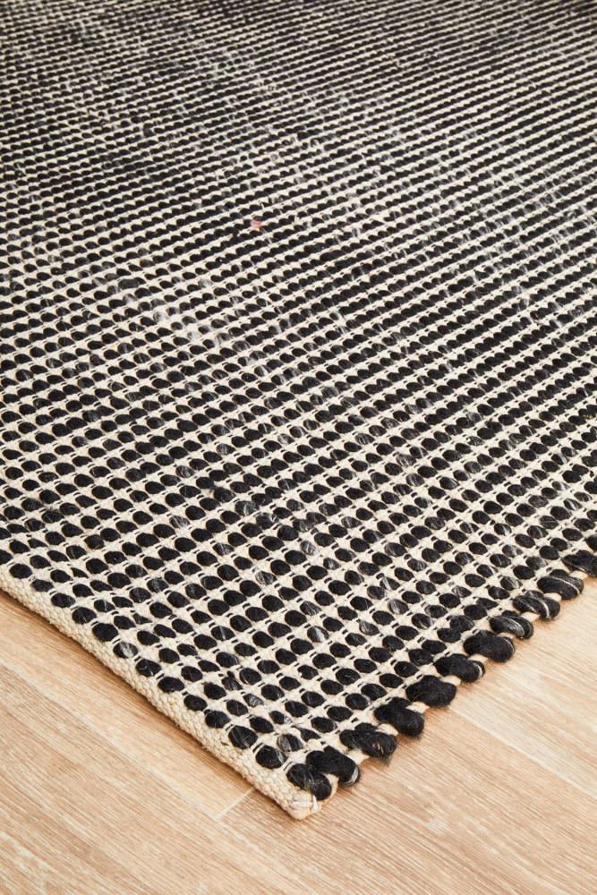 Vera Scandi Black Flatweave Felted Wool Rug
