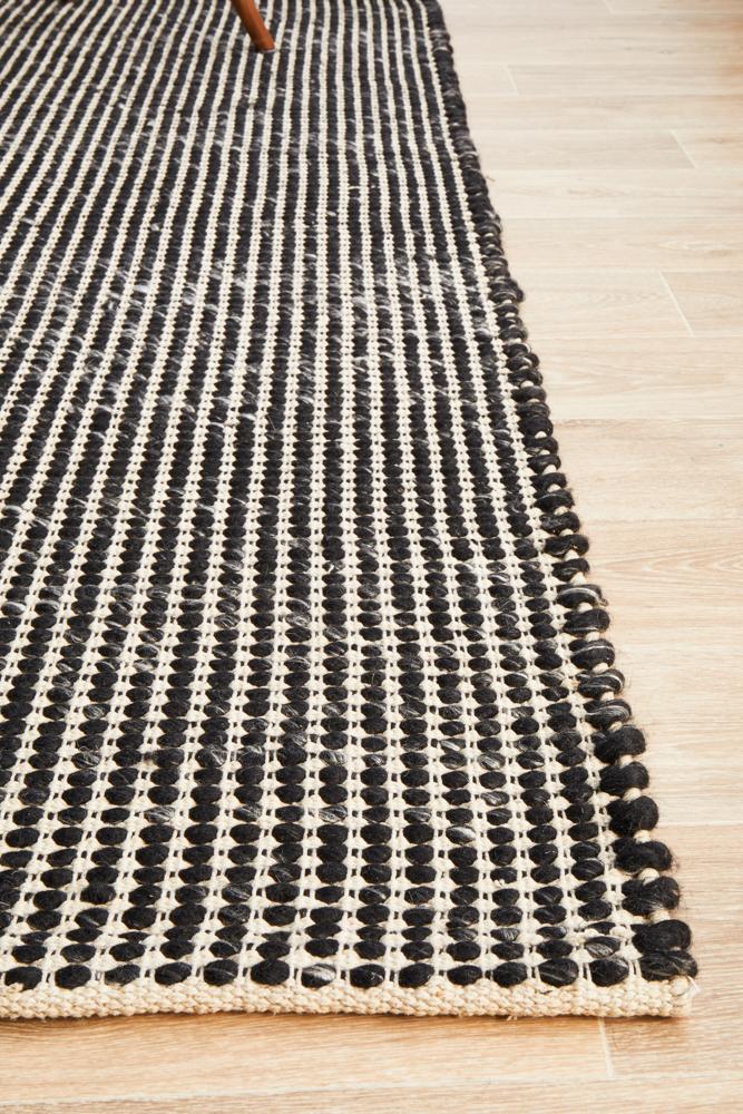 Vera Scandi Black Flatweave Felted Wool Rug