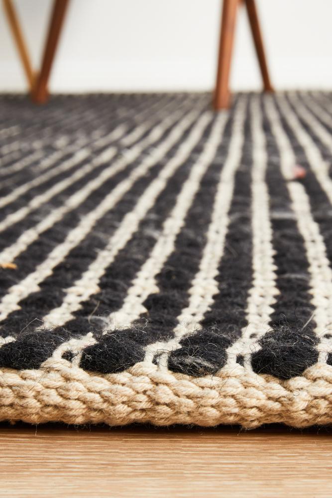 Vera Scandi Black Flatweave Felted Wool Rug