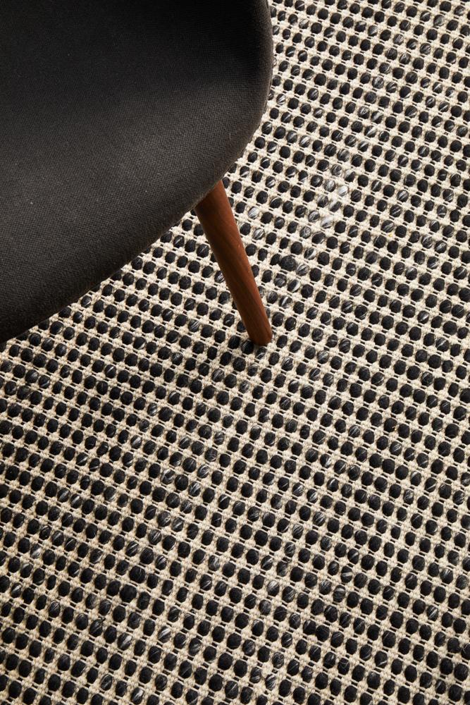 Vera Scandi Black Flatweave Felted Wool Rug