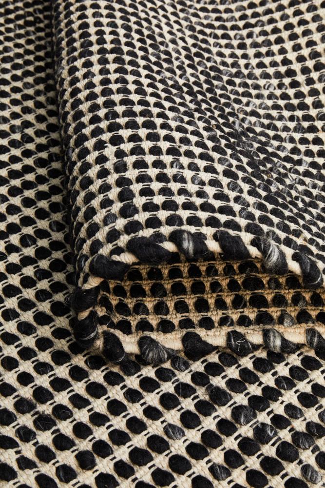 Vera Scandi Black Flatweave Felted Wool Rug