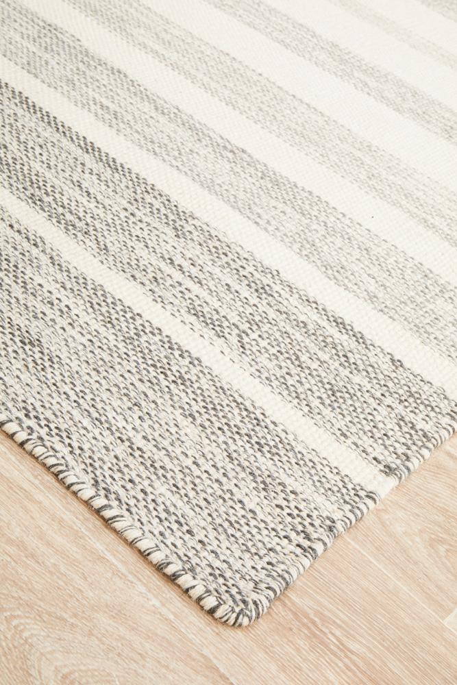 Erika Scandi Grey Striped Flatweave Wool Rug – Rug Envy