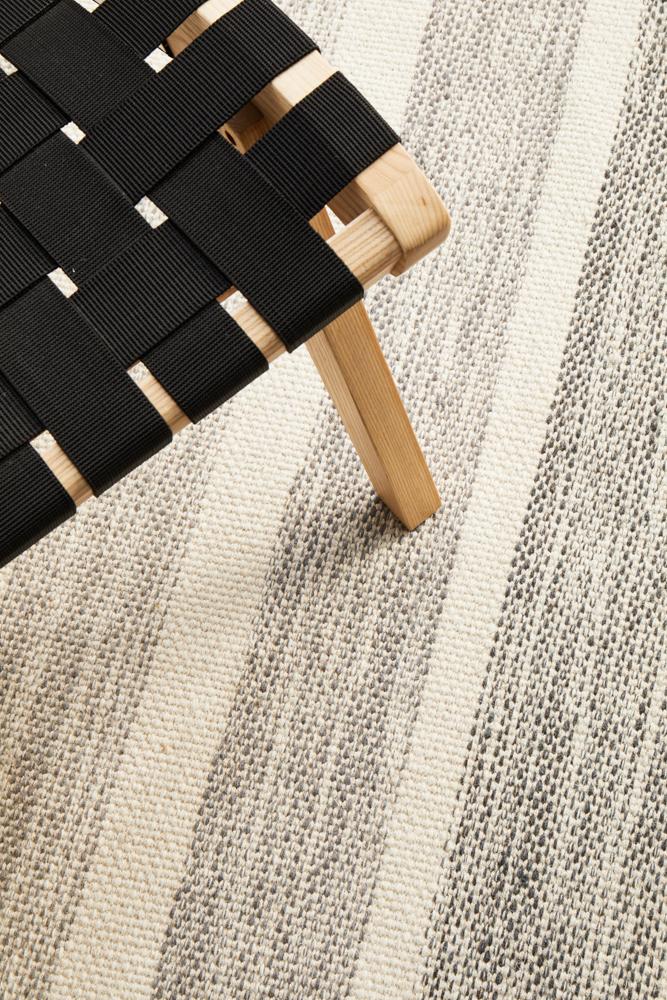 Erika Scandi Grey Striped Flatweave Wool Rug