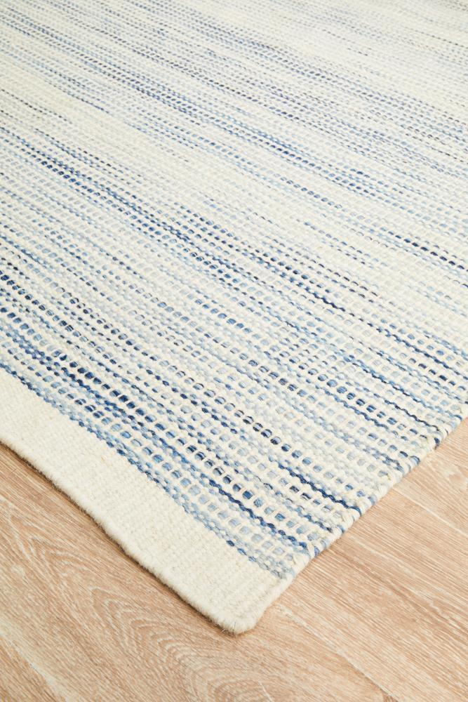Erika Scandi Blue Flatweave Wool Rug