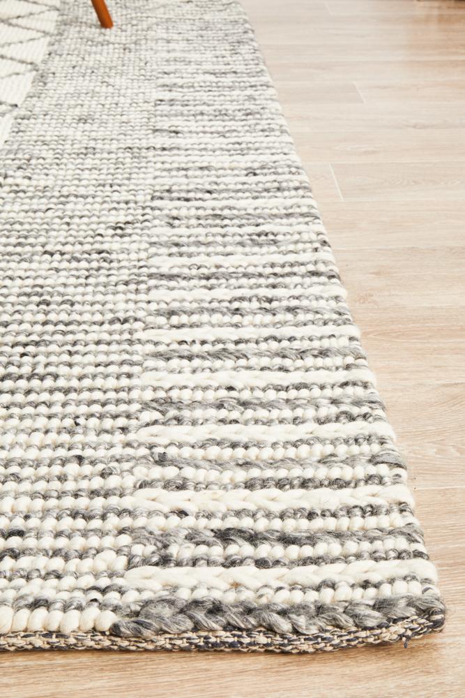 Vivika Scandi White & Grey Patterned Flatweave Felted Wool Rug