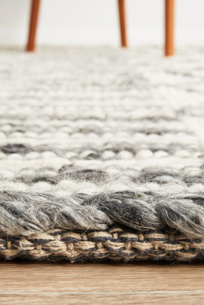 Vivika Scandi White & Grey Patterned Flatweave Felted Wool Rug
