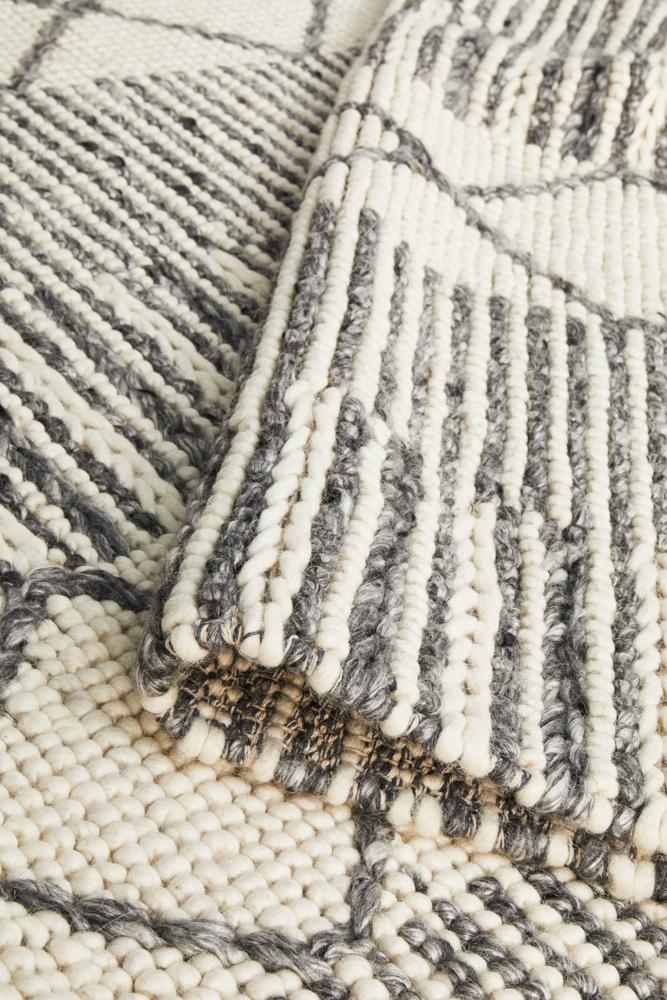 Vivika Scandi White & Grey Patterned Flatweave Felted Wool Rug