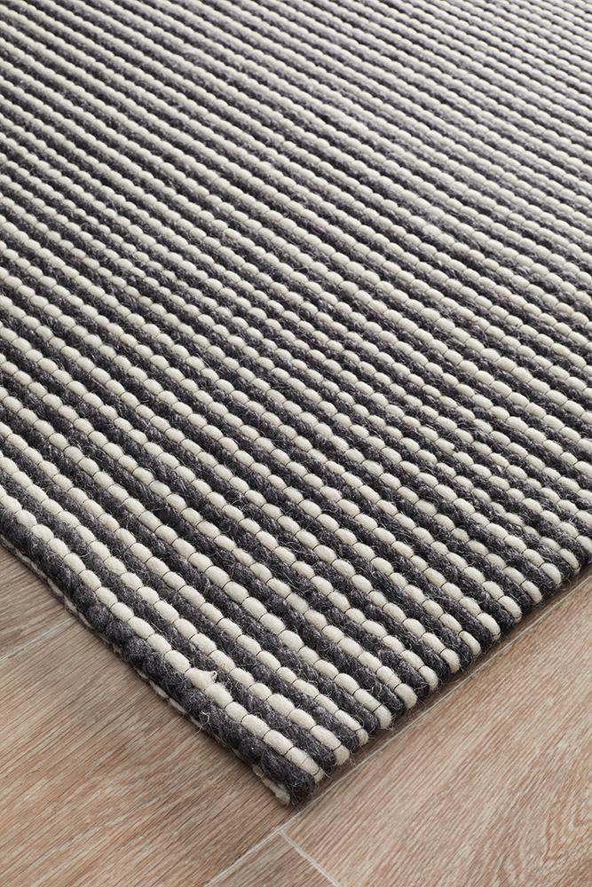 Oscar Monochrome Black & White Striped Felted Wool Rug