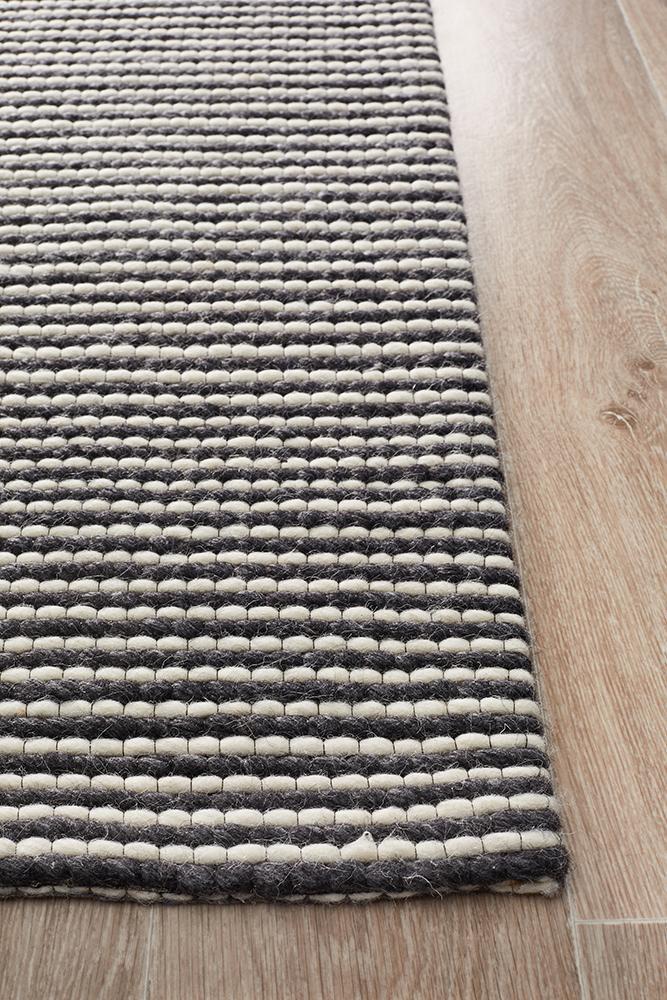 Oscar Monochrome Black & White Striped Felted Wool Rug