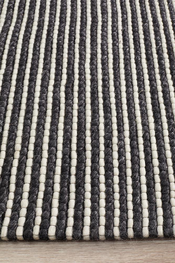 Oscar Monochrome Black & White Striped Felted Wool Rug