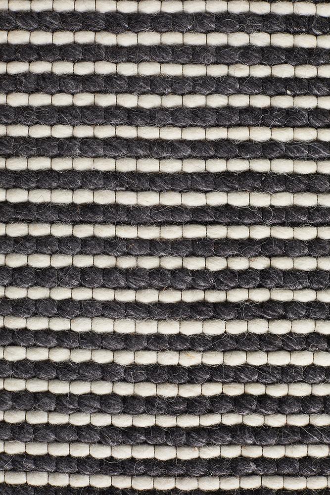 Oscar Monochrome Black & White Striped Felted Wool Rug