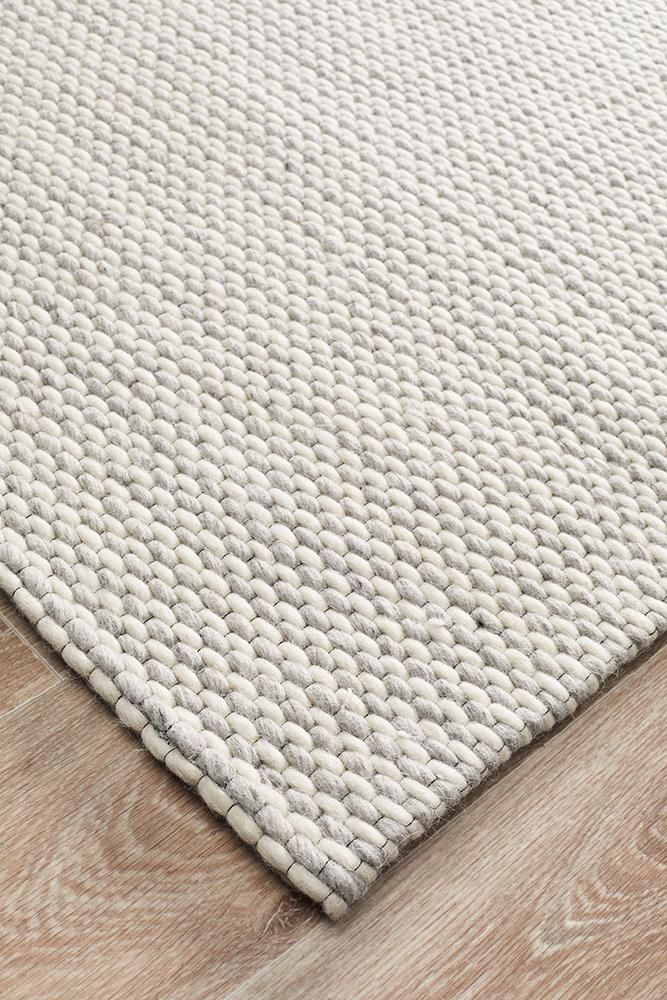 Oscar Scandinavian Grey & White Felted Wool Striped Weave Rug