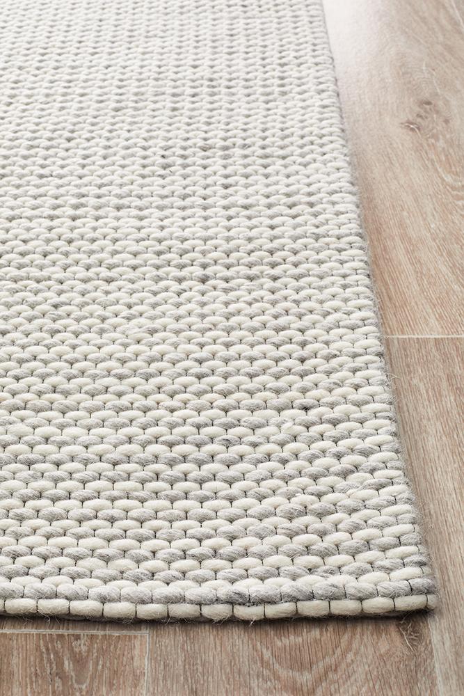 Oscar Scandinavian Grey & White Felted Wool Striped Weave Rug