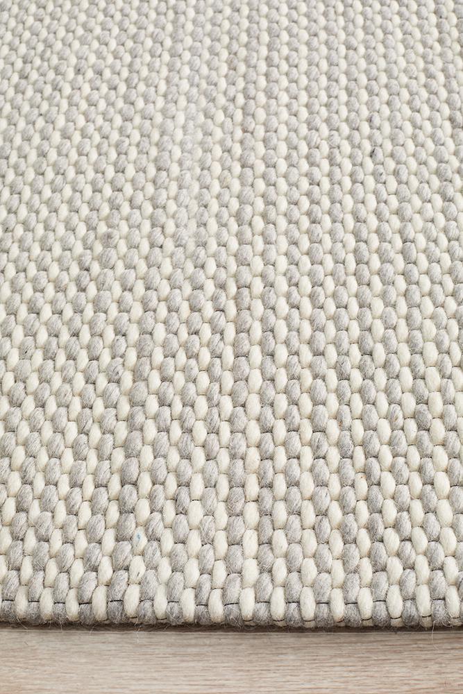 Oscar Scandinavian Grey & White Felted Wool Striped Weave Rug