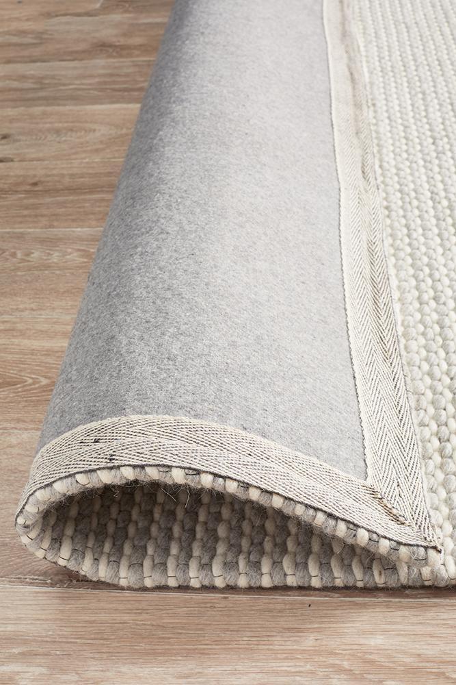 Oscar Scandinavian Grey & White Felted Wool Striped Weave Rug