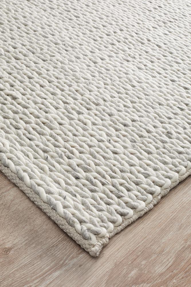 Carina Scandinavian Grey & White Hand Braided Wool Rug