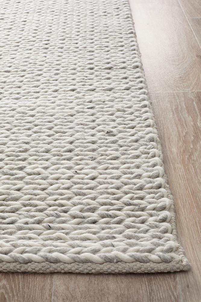 Carina Scandinavian Grey & White Hand Braided Wool Rug