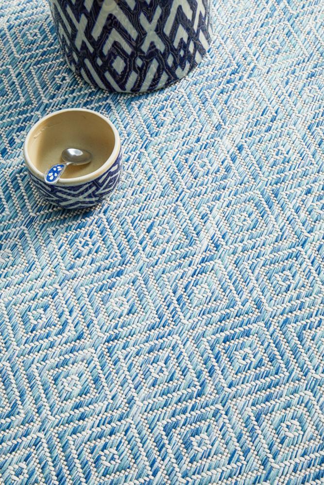 Milly Outdoor Blue & White Diamond Pattern Rug