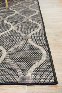 Thumbnail for Lola Outdoor Black & Grey Patterned Rug