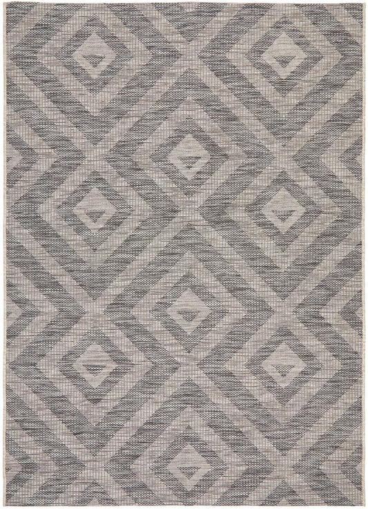 Tera Outdoor Black & Grey Diamond Pattern Rug