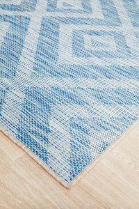 Thumbnail for Tera Outdoor Blue & White Diamond Pattern Rug
