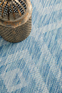 Thumbnail for Tera Outdoor Blue & White Diamond Pattern Rug